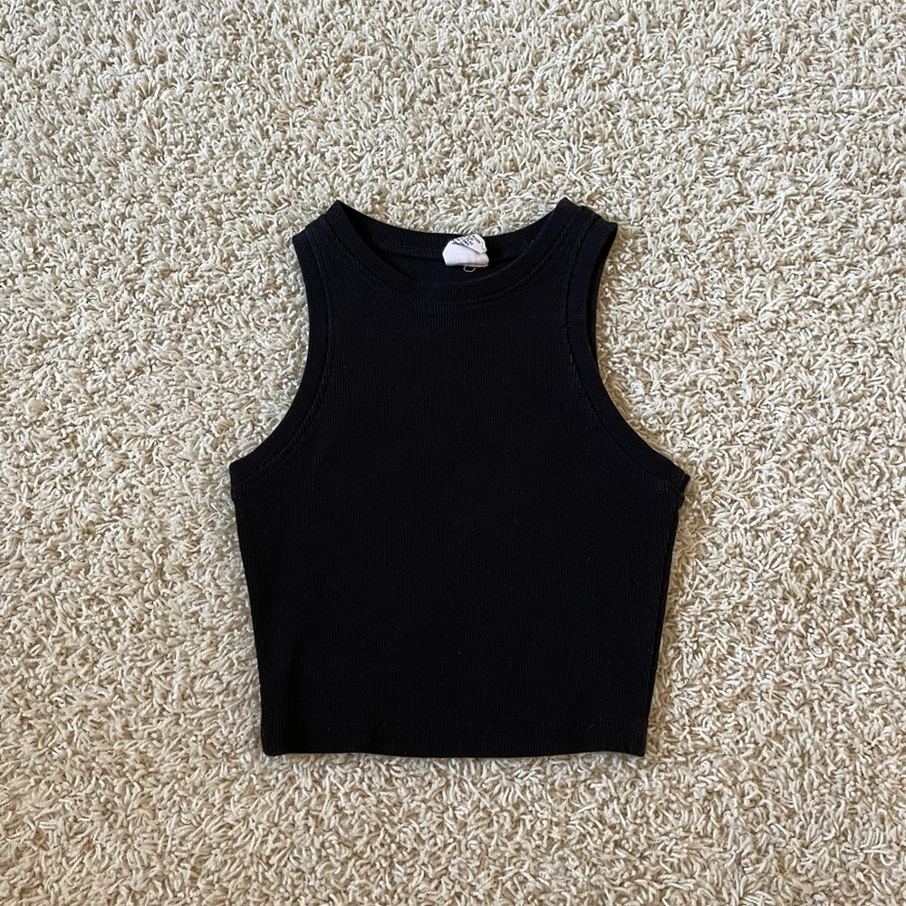 Destined Black Ribbed Crop Top